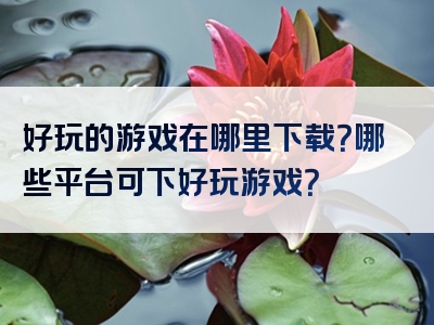 好玩的游戏在哪里下载？哪些平台可下好玩游戏？