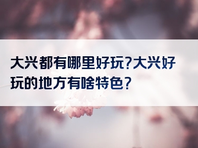 大兴都有哪里好玩？大兴好玩的地方有啥特色？