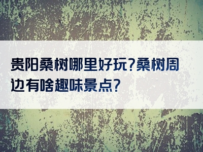 贵阳桑树哪里好玩？桑树周边有啥趣味景点？