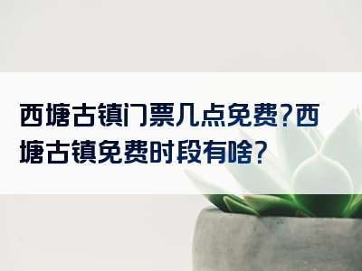 西塘古镇门票几点免费？西塘古镇免费时段有啥？