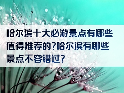 哈尔滨十大必游景点有哪些值得推荐的？哈尔滨有哪些景点不容错过？