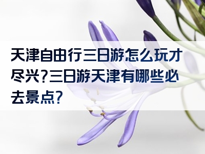 天津自由行三日游怎么玩才尽兴？三日游天津有哪些必去景点？