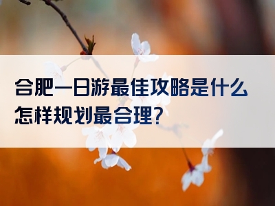 合肥一日游最佳攻略是什么怎样规划最合理？