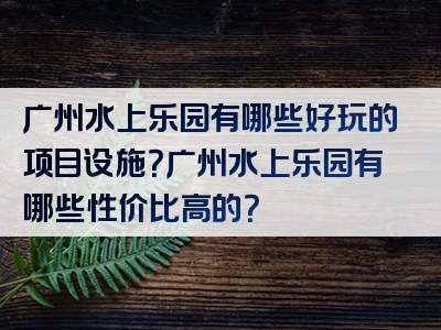 广州水上乐园有哪些好玩的项目设施？广州水上乐园有哪些性价比高的？