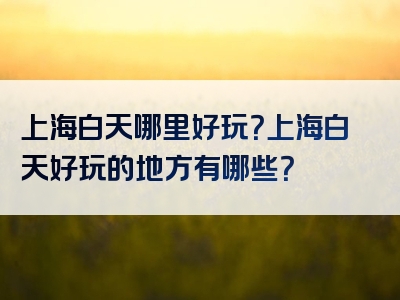 上海白天哪里好玩？上海白天好玩的地方有哪些？