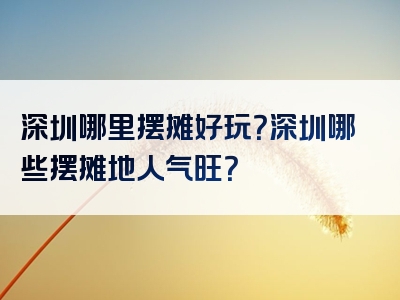 深圳哪里摆摊好玩？深圳哪些摆摊地人气旺？