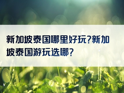新加坡泰国哪里好玩？新加坡泰国游玩选哪？