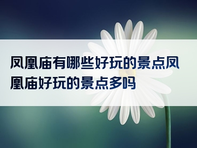 凤凰庙有哪些好玩的景点凤凰庙好玩的景点多吗