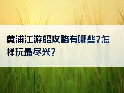 黄浦江游船攻略有哪些？怎样玩最尽兴？