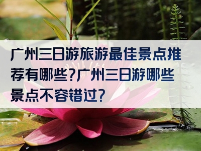 广州三日游旅游最佳景点推荐有哪些？广州三日游哪些景点不容错过？