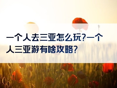 一个人去三亚怎么玩？一个人三亚游有啥攻略？