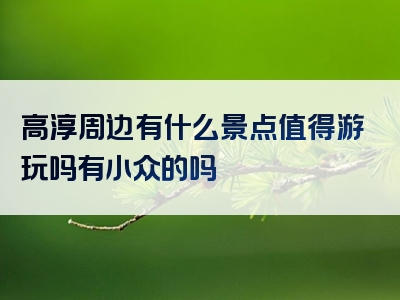 高淳周边有什么景点值得游玩吗有小众的吗