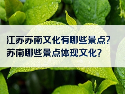 江苏苏南文化有哪些景点？苏南哪些景点体现文化？