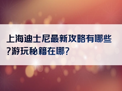 上海迪士尼最新攻略有哪些？游玩秘籍在哪？