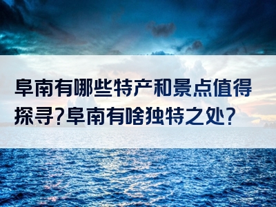 阜南有哪些特产和景点值得探寻？阜南有啥独特之处？