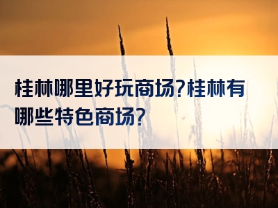 桂林哪里好玩商场？桂林有哪些特色商场？