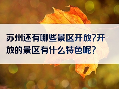 苏州还有哪些景区开放？开放的景区有什么特色呢？