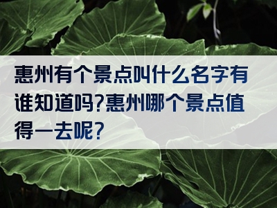 惠州有个景点叫什么名字有谁知道吗？惠州哪个景点值得一去呢？