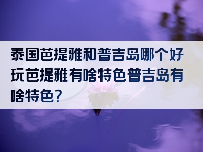 泰国芭提雅和普吉岛哪个好玩芭提雅有啥特色普吉岛有啥特色？