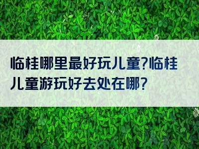 临桂哪里最好玩儿童？临桂儿童游玩好去处在哪？