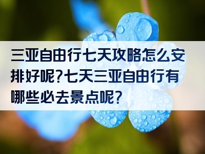 三亚自由行七天攻略怎么安排好呢？七天三亚自由行有哪些必去景点呢？