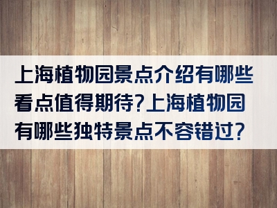 上海植物园景点介绍有哪些看点值得期待？上海植物园有哪些独特景点不容错过？