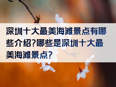 深圳十大最美海滩景点有哪些介绍？哪些是深圳十大最美海滩景点？