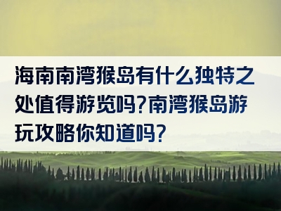 海南南湾猴岛有什么独特之处值得游览吗？南湾猴岛游玩攻略你知道吗？