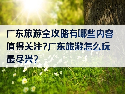 广东旅游全攻略有哪些内容值得关注？广东旅游怎么玩最尽兴？