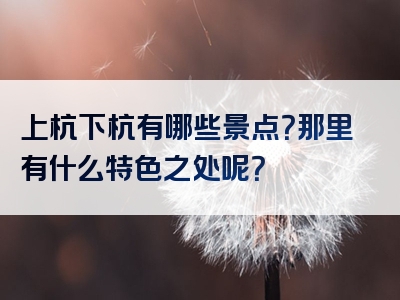 上杭下杭有哪些景点？那里有什么特色之处呢？