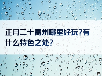 正月二十高州哪里好玩？有什么特色之处？