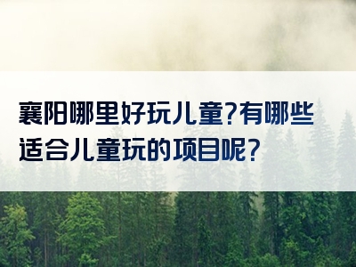 襄阳哪里好玩儿童？有哪些适合儿童玩的项目呢？