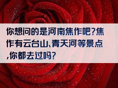 你想问的是河南焦作吧？焦作有云台山、青天河等景点，你都去过吗？