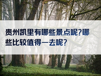 贵州凯里有哪些景点呢？哪些比较值得一去呢？