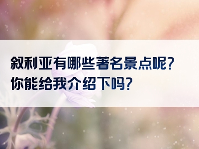 叙利亚有哪些著名景点呢？你能给我介绍下吗？