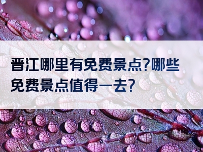 晋江哪里有免费景点？哪些免费景点值得一去？