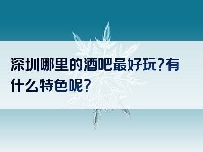 深圳哪里的酒吧最好玩？有什么特色呢？