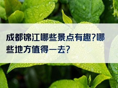 成都锦江哪些景点有趣？哪些地方值得一去？