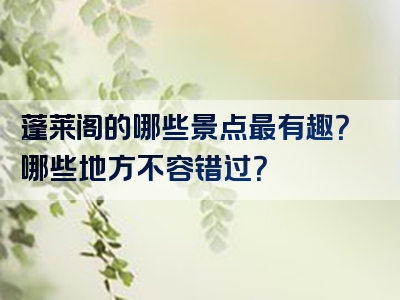 蓬莱阁的哪些景点最有趣？哪些地方不容错过？