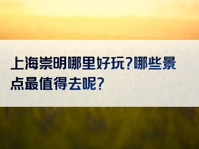 上海崇明哪里好玩？哪些景点最值得去呢？