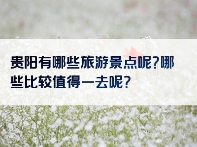 贵阳有哪些旅游景点呢？哪些比较值得一去呢？