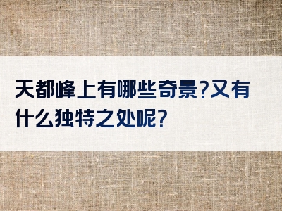 天都峰上有哪些奇景？又有什么独特之处呢？