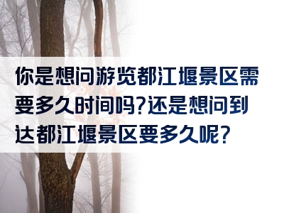 你是想问游览都江堰景区需要多久时间吗？还是想问到达都江堰景区要多久呢？