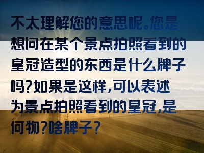 不太理解您的意思呢。您是想问在某个景点拍照看到的皇冠造型的东西是什么牌子吗？如果是这样，可以表述为景点拍照看到的皇冠，是何物？啥牌子？