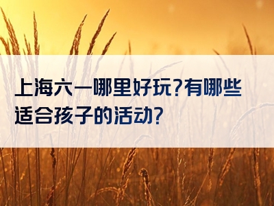 上海六一哪里好玩？有哪些适合孩子的活动？