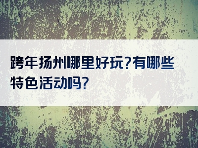 跨年扬州哪里好玩？有哪些特色活动吗？