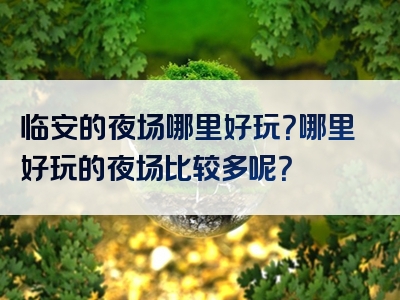 临安的夜场哪里好玩？哪里好玩的夜场比较多呢？