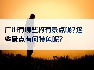 广州有哪些村有景点呢？这些景点有何特色呢？