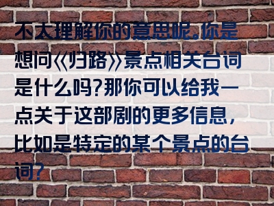 不太理解你的意思呢。你是想问《归路》景点相关台词是什么吗？那你可以给我一点关于这部剧的更多信息，比如是特定的某个景点的台词？