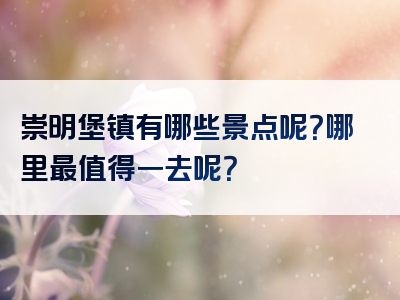 崇明堡镇有哪些景点呢？哪里最值得一去呢？